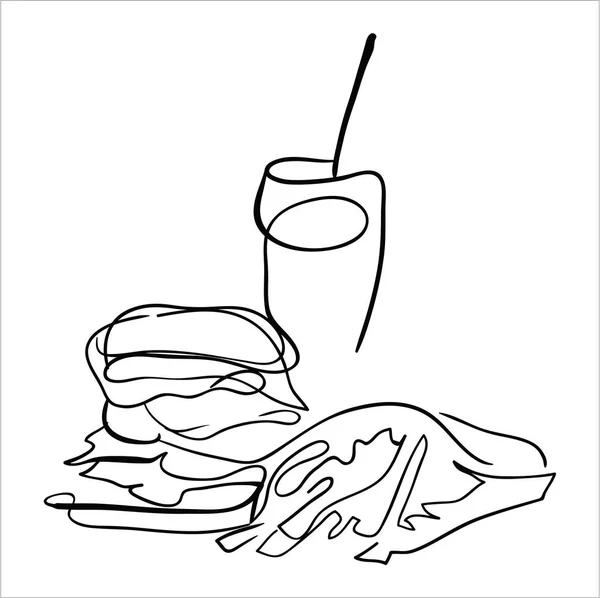 Burger Menü Mit Soda Und French Fry Einfach Vektorillustration — Stockvektor