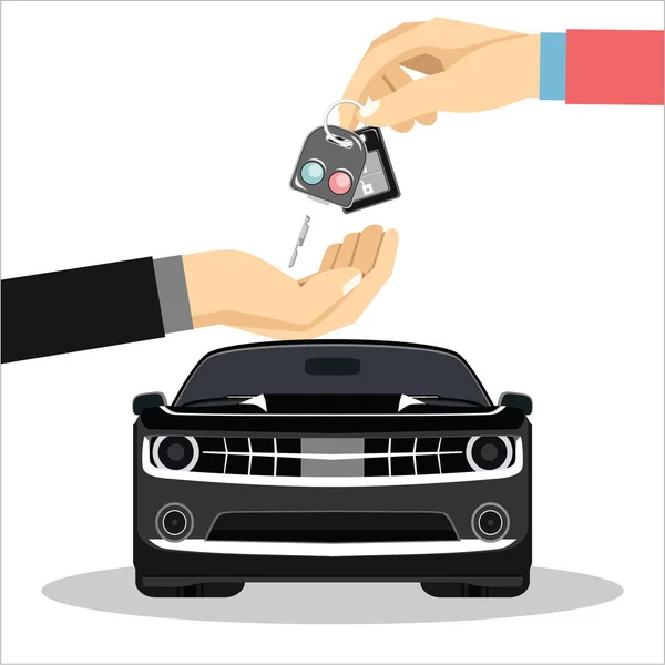 Buying Autó Odaad Giving Kulcs Ból Kocsi Egyszerűen Vektor Illusztráció — Stock Vector