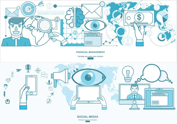 Gestione Finanziaria Social Media Semplicemente Illustrazione Vettoriale — Vettoriale Stock