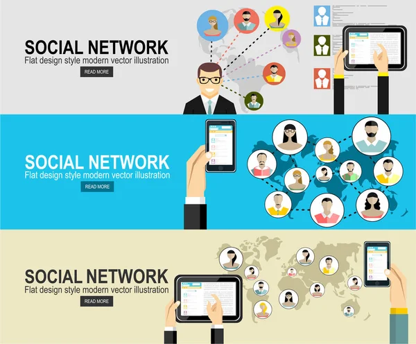 Serie Banner Social Network Semplicemente Illustrazione Vettoriale — Vettoriale Stock