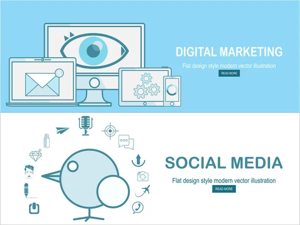 Digitales Marketing Und Social Media Banner Als Vektor Illustration — Stockvektor