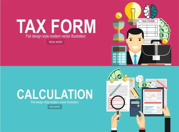 Tax Form Calculation Banners Simply Vector Illustration — Stock Vector