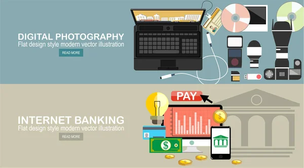 Banca Por Internet Fotografía Digital Simplemente Vector Ilustración — Vector de stock