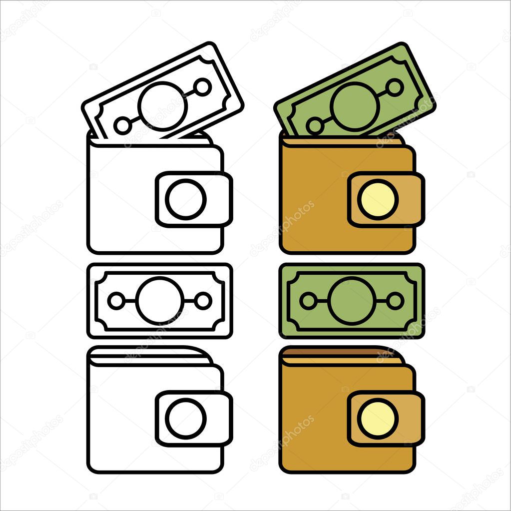 set of wallets with banknotes simply vector illustration  