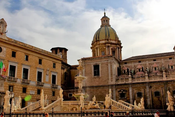 Panorámás Kilátás Piazza Pretoriába Vagy Piazza Della Vergogna Palermo Szicília — Stock Fotó