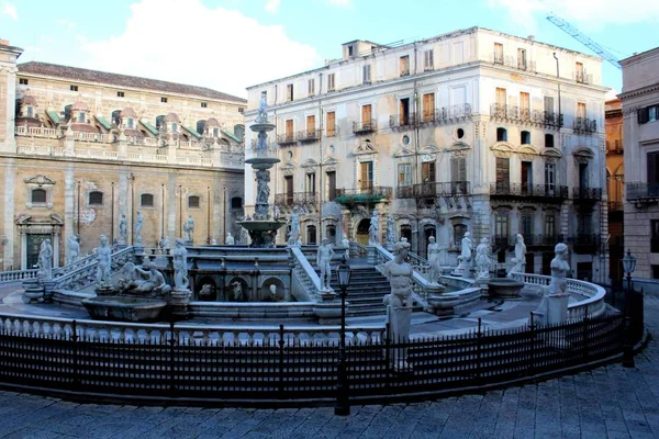 Πανοραμική Θέα Στην Πιάτσα Πραιτώρια Στην Piazza Della Vergogna Παλέρμο — Φωτογραφία Αρχείου