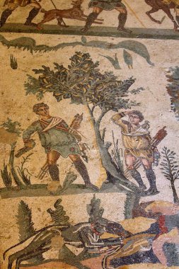 Mozaik zemin, Villa Romana del Casale (300 Ad) Piazza Armerina Sicilya, İtalya. Unesco Dünya Mirası