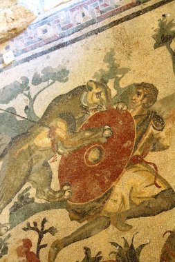 Mozaik zemin, Villa Romana del Casale (300 Ad) Piazza Armerina Sicilya, İtalya. Unesco Dünya Mirası