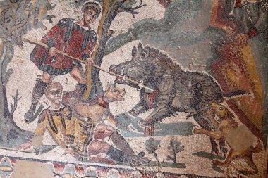 Piazza Armerina Sicilya, İtalya Villa Romana del Casale (300 Ad) çağrıştıran görüntü. Unesco Dünya Mirası