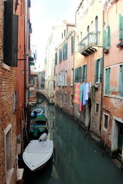 Venice December 2018 Evocative Image Venice Canal Mentired Boat — 스톡 사진