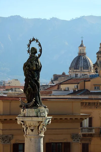 Palermo Italia Imagen Evocadora Vista Plaza San Domenico Con Columna —  Fotos de Stock