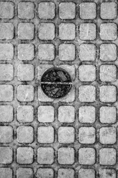 Evocative Black White Texture Image Plastic Manhole Cover Embossed Square — Stock Photo, Image