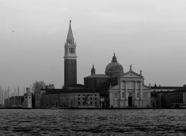 Benátky Itálie Prosince 2018 Evokativní Černobílý Obraz Kostela San Giorgio — Stock fotografie