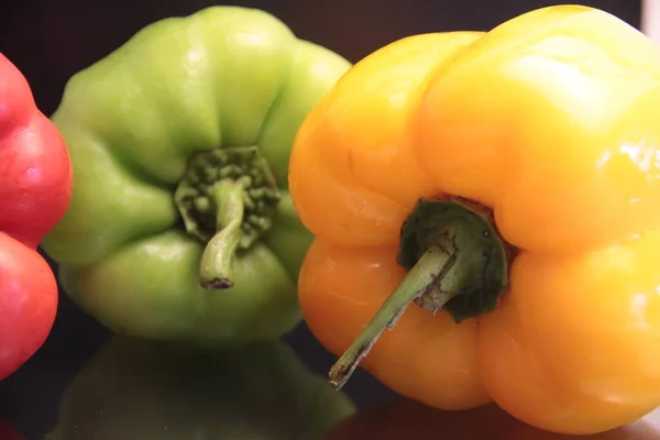 Colorful Peppers Black Background — Stock Photo, Image