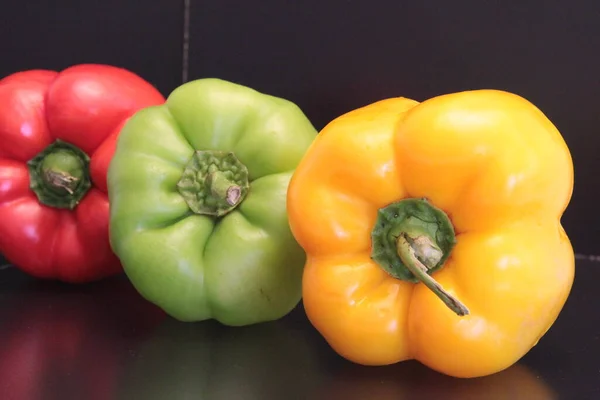 Colorful Peppers Black Background — Stock Photo, Image