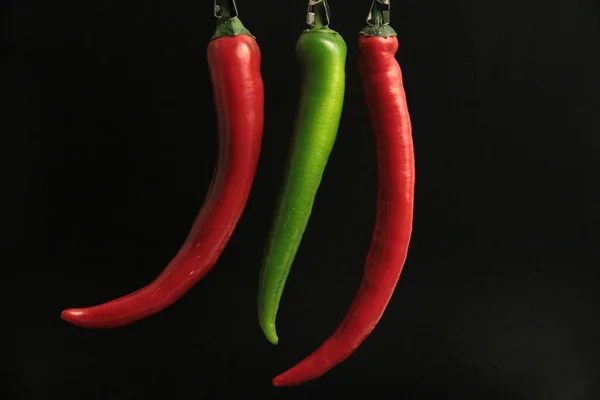 Colorful Peppers Black Background — Stock Photo, Image