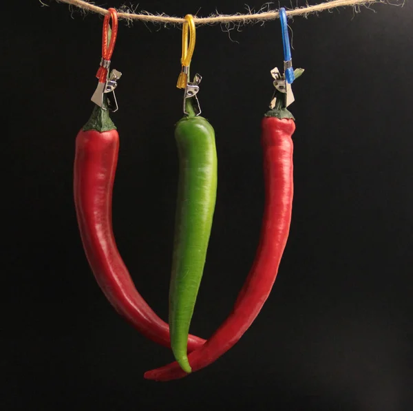 Colorful Peppers Black Background — Stock Photo, Image