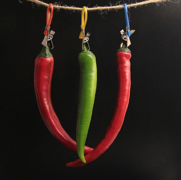 Colorful Peppers Black Background — Stock Photo, Image