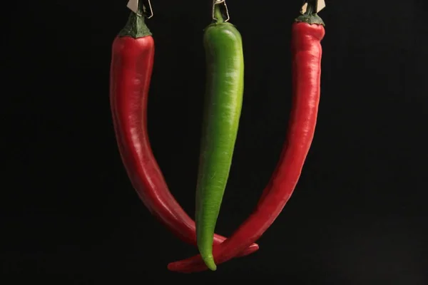 Colorful Peppers Black Background — Stock Photo, Image