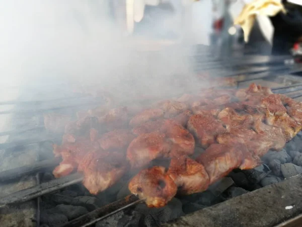 Cooking Adana Kebabs Restaurant Style Grill — Stock Photo, Image