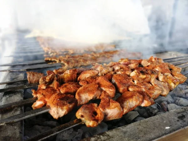 Koken Adana Kebabs Het Restaurant Stijl Grill — Stockfoto