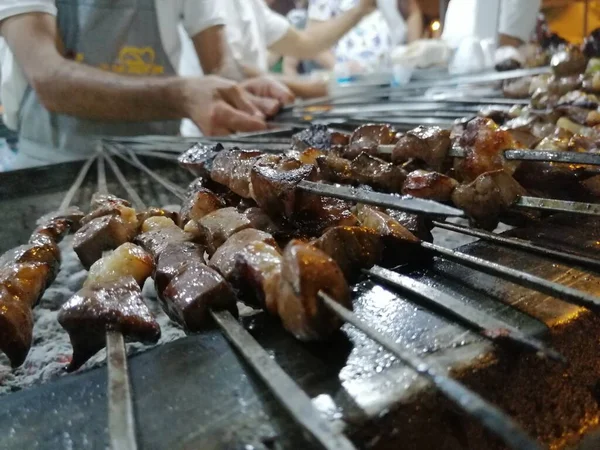 Shashlik Prépare Sur Barbecue Charbon Bois Shashlik Kebab Shish Populaire — Photo