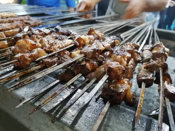 Shashlik Prépare Sur Barbecue Charbon Bois Shashlik Kebab Shish Populaire — Photo