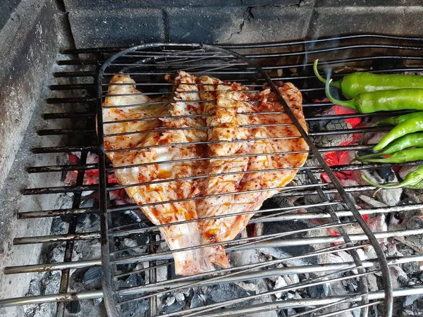 Peixe Grelha Conceito Churrasco Verão — Fotografia de Stock