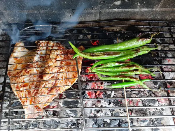 Peixe Grelha Conceito Churrasco Verão — Fotografia de Stock