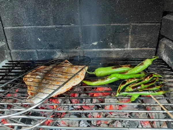 Peixe Grelha Conceito Churrasco Verão — Fotografia de Stock