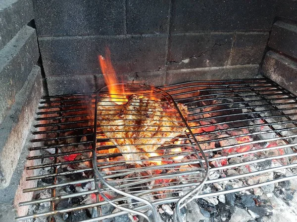 Fisch Auf Dem Grill Sommergrillkonzept — Stockfoto