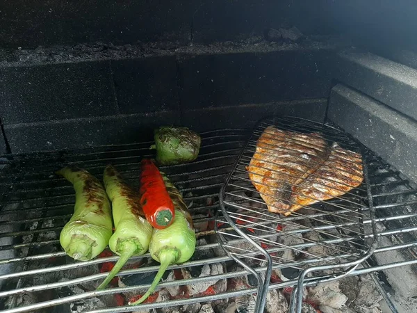 Peixe Grelha Conceito Churrasco Verão — Fotografia de Stock