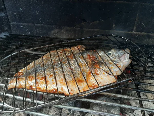 Peixe Grelha Conceito Churrasco Verão — Fotografia de Stock