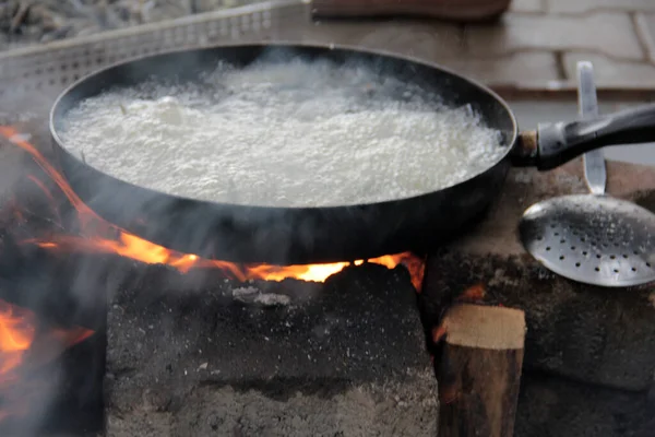 Анчоусы Жарятся Растительном Масле Сковороде — стоковое фото