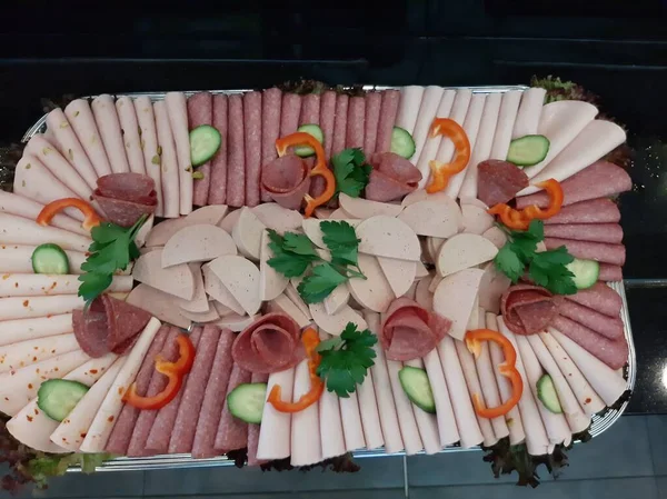 Sliced Salami Varieties Serving Plate — Stock Photo, Image