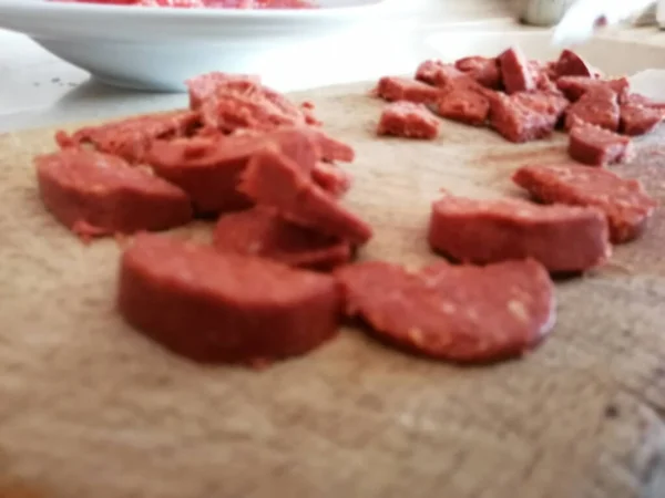 Sliced Sausage Serving Board — Stock Photo, Image