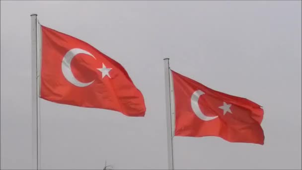 Red White Flag Turkey Waving Wind — Stockvideo