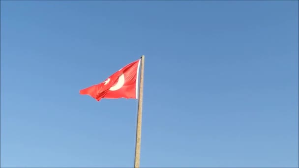 Czerwono Biała Flaga Turcji Machająca Wietrze — Wideo stockowe