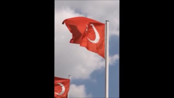 Red White Flag Turkey Waving Wind — Stok video