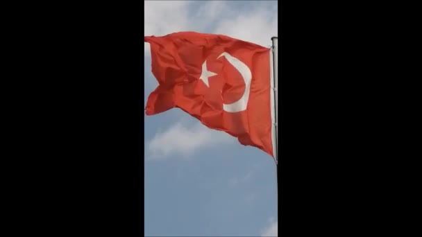 Red White Flag Turkey Waving Wind — Stok video