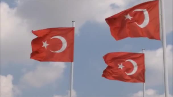 Red White Flag Turkey Waving Wind — Stockvideo