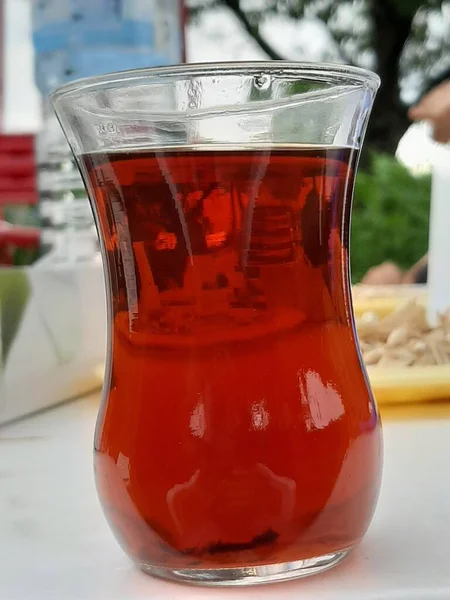 Thé Turc Fraîchement Infusé Dans Verre Thé — Photo