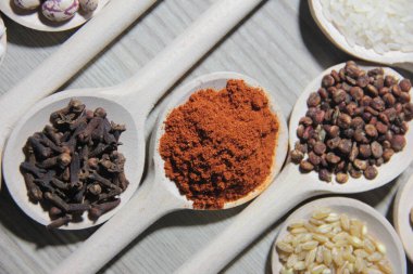 Tahta kaşıklardaki organik baharatlar