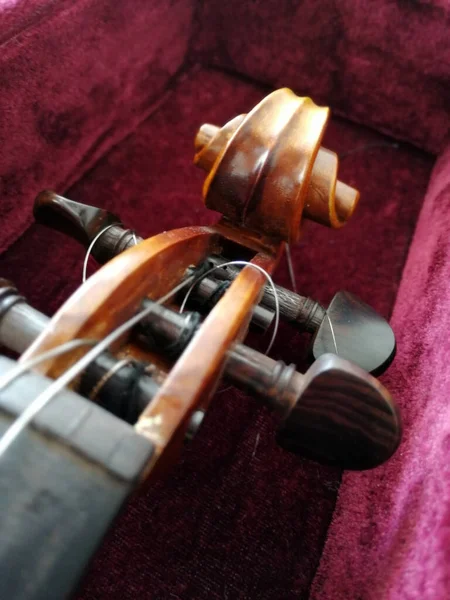 Скрипка Лук Темно Красном Футляре Закрыть — стоковое фото
