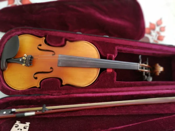 Violino Curvar Caso Vermelho Escuro Fechar — Fotografia de Stock