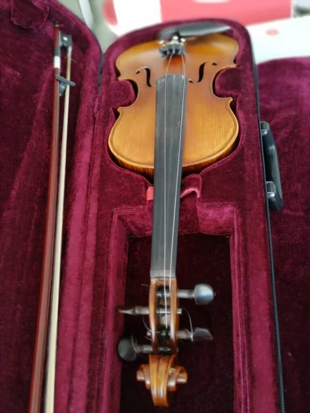 Violino Fiocco Custodia Rosso Scuro Vicino — Foto Stock