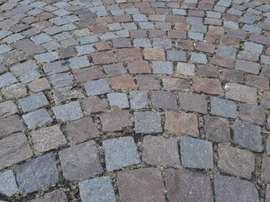 Parktaki dekoratif taş kaldırım yolu.