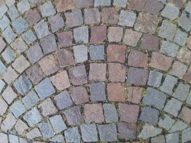 Parktaki dekoratif taş kaldırım yolu.