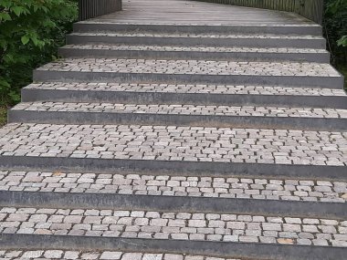 Parktaki dekoratif taş kaldırım yolu.