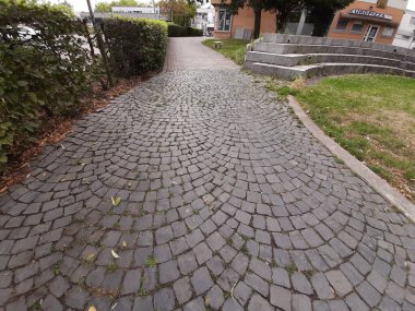 Parktaki dekoratif taş kaldırım yolu.